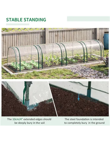 Outsunny Mini Greenhouse, Small Polytunnel Green House with Zipped Doors, Steel Frame for Garden Backyard, 395 x 100 x 80cm, Cle