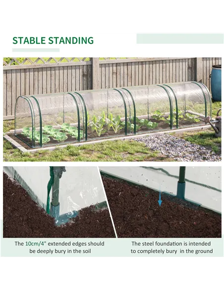 Outsunny Mini Greenhouse, Small Polytunnel Green House with Zipped Doors, Steel Frame for Garden Backyard, 395 x 100 x 80cm, Cle
