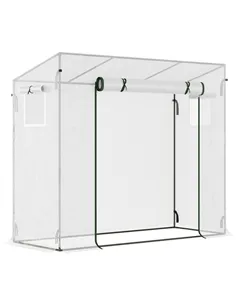 Outsunny Small Walk-in Garden Greenhouse with Steel Frame, Large Roll-up Door and Windows, 200Lx76Wx168Hcm, White