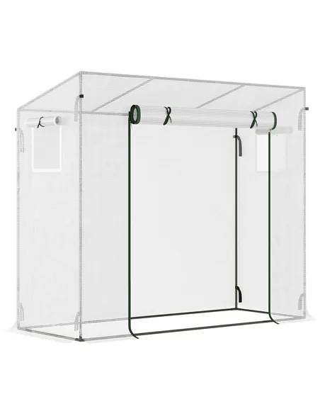 Outsunny Small Walk-in Garden Greenhouse with Steel Frame, Large Roll-up Door and Windows, 200Lx76Wx168Hcm, White