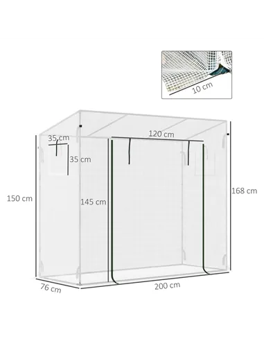 Outsunny Small Walk-in Garden Greenhouse with Steel Frame, Large Roll-up Door and Windows, 200Lx76Wx168Hcm, White
