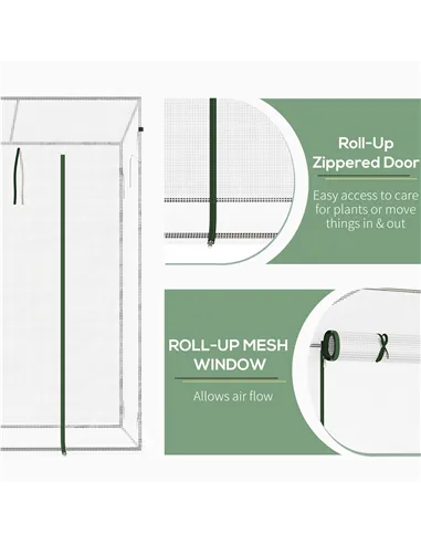 Outsunny Small Walk-in Garden Greenhouse with Steel Frame, Large Roll-up Door and Windows, 200Lx76Wx168Hcm, White