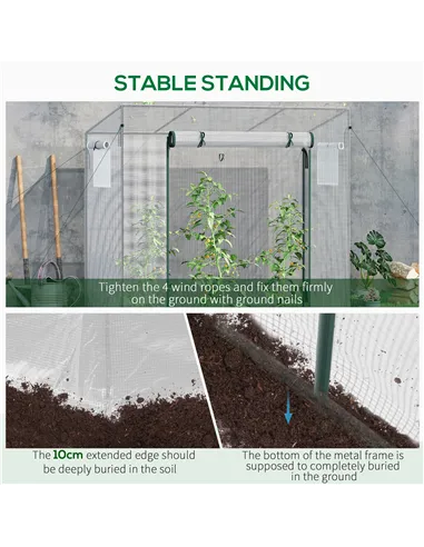 Outsunny Small Walk-in Garden Greenhouse with Steel Frame, Large Roll-up Door and Windows, 200Lx76Wx168Hcm, White