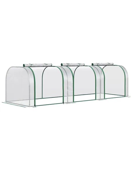 Outsunny PVC Tunnel Greenhouse Green Grow House Steel Frame for Garden Backyard with Zipper Doors 295x100x80 cm, Clear