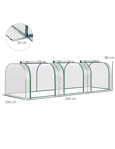 Outsunny PVC Tunnel Greenhouse Green Grow House Steel Frame for Garden Backyard with Zipper Doors 295x100x80 cm, Clear