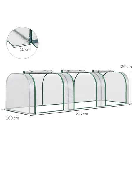 Outsunny PVC Tunnel Greenhouse Green Grow House Steel Frame for Garden Backyard with Zipper Doors 295x100x80 cm, Clear
