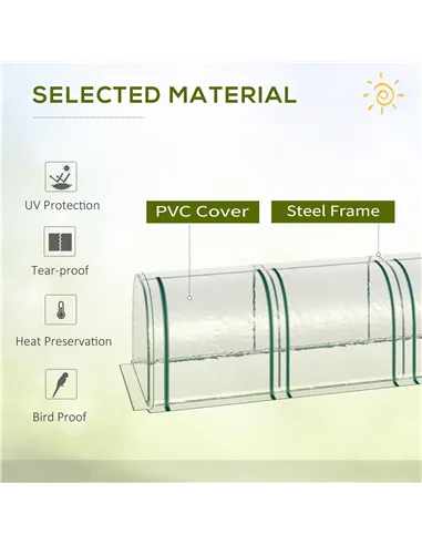 Outsunny PVC Tunnel Greenhouse Green Grow House Steel Frame for Garden Backyard with Zipper Doors 295x100x80 cm, Clear