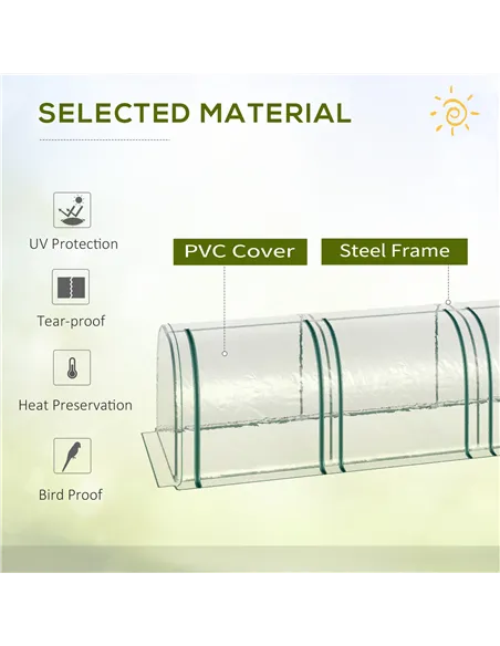 Outsunny PVC Tunnel Greenhouse Green Grow House Steel Frame for Garden Backyard with Zipper Doors 295x100x80 cm, Clear