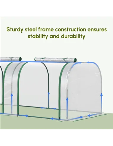 Outsunny PVC Tunnel Greenhouse Green Grow House Steel Frame for Garden Backyard with Zipper Doors 295x100x80 cm, Clear