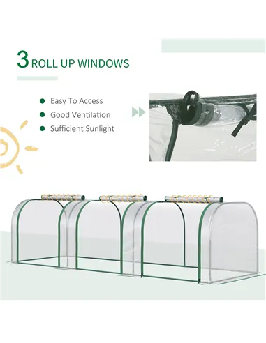 Outsunny PVC Tunnel Greenhouse Green Grow House Steel Frame for Garden Backyard with Zipper Doors 295x100x80 cm, Clear