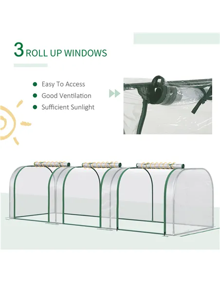 Outsunny PVC Tunnel Greenhouse Green Grow House Steel Frame for Garden Backyard with Zipper Doors 295x100x80 cm, Clear
