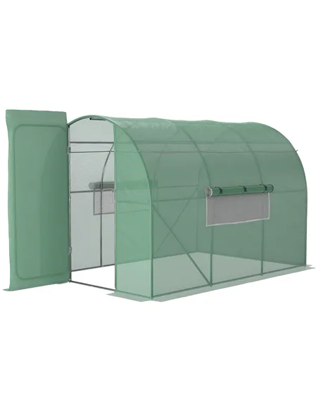 Outsunny Large Polytunnel Walk In Greenhouse, Plant Gardening Tunnel Green House with Metal Hinged Door, Galvanised Steel Frame 