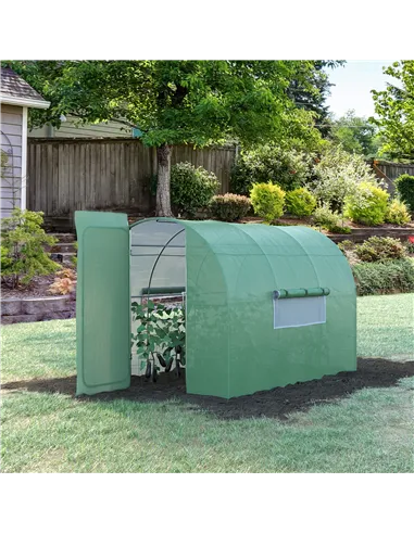 Outsunny Large Polytunnel Walk In Greenhouse, Plant Gardening Tunnel Green House with Metal Hinged Door, Galvanised Steel Frame 