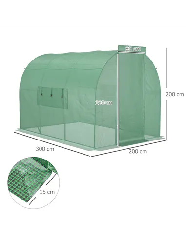 Outsunny Large Polytunnel Walk In Greenhouse, Plant Gardening Tunnel Green House with Metal Hinged Door, Galvanised Steel Frame 