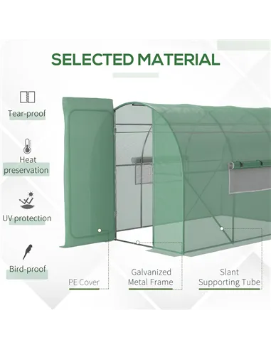 Outsunny Large Polytunnel Walk In Greenhouse, Plant Gardening Tunnel Green House with Metal Hinged Door, Galvanised Steel Frame 