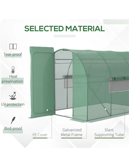 Outsunny Large Polytunnel Walk In Greenhouse, Plant Gardening Tunnel Green House with Metal Hinged Door, Galvanised Steel Frame 