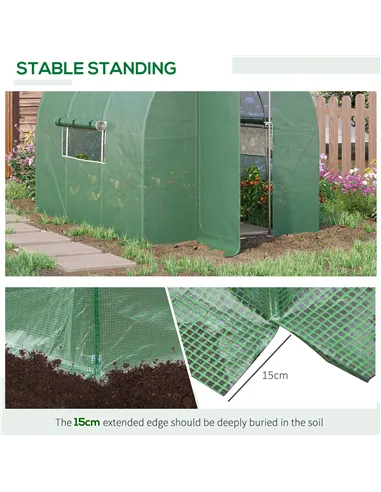 Outsunny Large Polytunnel Walk In Greenhouse, Plant Gardening Tunnel Green House with Metal Hinged Door, Galvanised Steel Frame 
