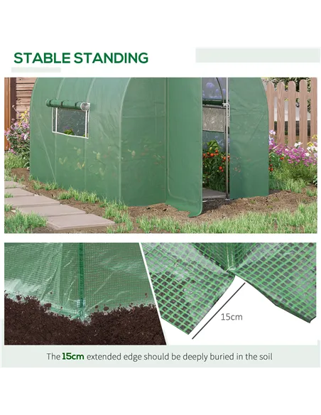 Outsunny Large Polytunnel Walk In Greenhouse, Plant Gardening Tunnel Green House with Metal Hinged Door, Galvanised Steel Frame 