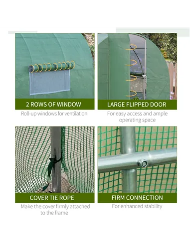 Outsunny Large Polytunnel Walk In Greenhouse, Plant Gardening Tunnel Green House with Metal Hinged Door, Galvanised Steel Frame 