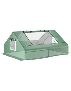 Outsunny Mini Greenhouse, Portable Garden Small Greenhouse with Zipped Windows and Door, 180 x 140 x 80cm, Dark Green