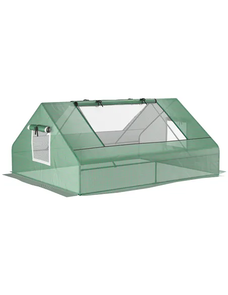 Outsunny Mini Greenhouse, Portable Garden Small Greenhouse with Zipped Windows and Door, 180 x 140 x 80cm, Dark Green