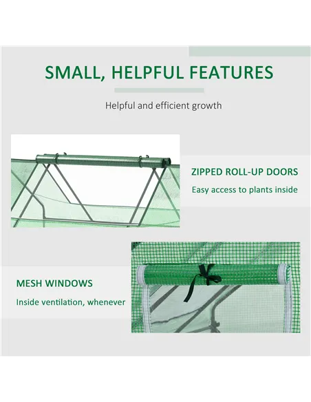 Outsunny Mini Greenhouse, Portable Garden Small Greenhouse with Zipped Windows and Door, 180 x 140 x 80cm, Dark Green