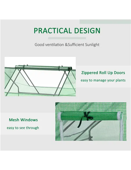 Outsunny Mini Greenhouse, Portable Garden Small Greenhouse with Zipped Windows and Door, 180 x 140 x 80cm, Dark Green
