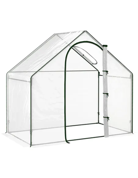 Outsunny Walk In Tomato Greenhouse Garden Outdoor Mini Greenhouse Flower Planter Steel Frame with Zipped Door & Window, PVC Cove