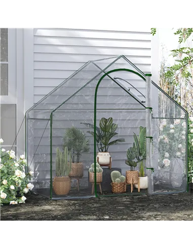 Outsunny Walk In Tomato Greenhouse Garden Outdoor Mini Greenhouse Flower Planter Steel Frame with Zipped Door & Window, PVC Cove