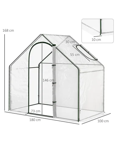 Outsunny Walk In Tomato Greenhouse Garden Outdoor Mini Greenhouse Flower Planter Steel Frame with Zipped Door & Window, PVC Cove