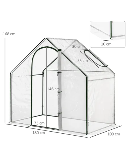Outsunny Walk In Tomato Greenhouse Garden Outdoor Mini Greenhouse Flower Planter Steel Frame with Zipped Door & Window, PVC Cove