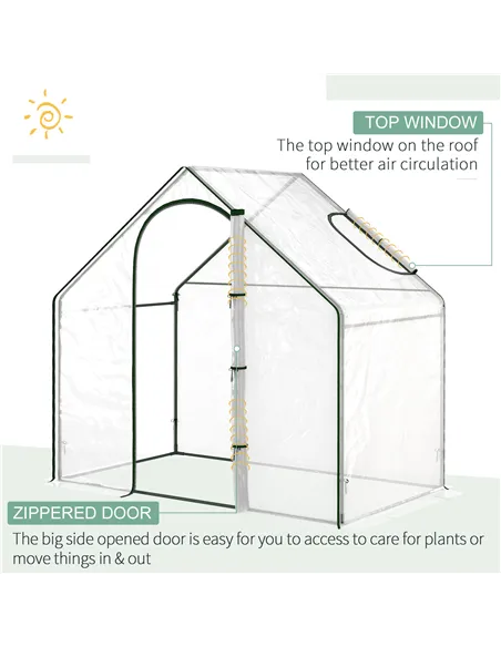 Outsunny Walk In Tomato Greenhouse Garden Outdoor Mini Greenhouse Flower Planter Steel Frame with Zipped Door & Window, PVC Cove