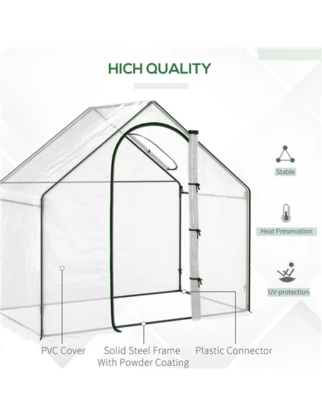 Outsunny Walk In Tomato Greenhouse Garden Outdoor Mini Greenhouse Flower Planter Steel Frame with Zipped Door & Window, PVC Cove