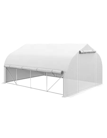 Outsunny 4 x 3(m) Walk-in Polytunnel Greenhouse, Zipped Roll Up Sidewalls, Mesh Door, 8 Mesh Windows, Tunnel Warm House Tent wit