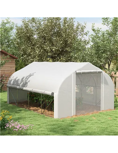 Outsunny 4 x 3(m) Walk-in Polytunnel Greenhouse, Zipped Roll Up Sidewalls, Mesh Door, 8 Mesh Windows, Tunnel Warm House Tent wit