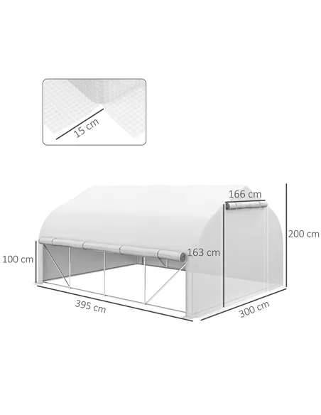 Outsunny 4 x 3(m) Walk-in Polytunnel Greenhouse, Zipped Roll Up Sidewalls, Mesh Door, 8 Mesh Windows, Tunnel Warm House Tent wit