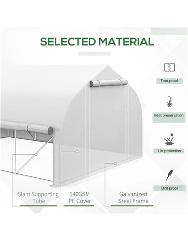 Outsunny 4 x 3(m) Walk-in Polytunnel Greenhouse, Zipped Roll Up Sidewalls, Mesh Door, 8 Mesh Windows, Tunnel Warm House Tent wit