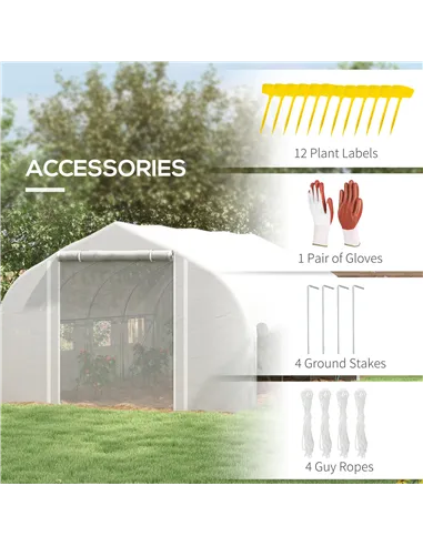 Outsunny 4 x 3(m) Walk-in Polytunnel Greenhouse, Zipped Roll Up Sidewalls, Mesh Door, 8 Mesh Windows, Tunnel Warm House Tent wit