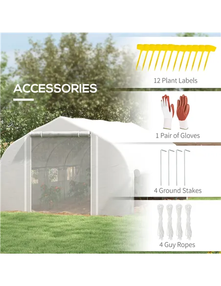 Outsunny 4 x 3(m) Walk-in Polytunnel Greenhouse, Zipped Roll Up Sidewalls, Mesh Door, 8 Mesh Windows, Tunnel Warm House Tent wit