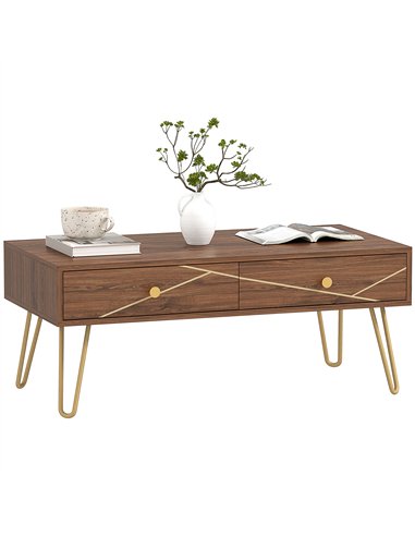 HOMCOM Coffee Table with Storage, Living Room Table with Drawers, Rectangular Tea Table with Steel Base for Home, 100 x 50 x 41 