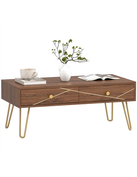 HOMCOM Coffee Table with Storage, Living Room Table with Drawers, Rectangular Tea Table with Steel Base for Home, 100 x 50 x 41 