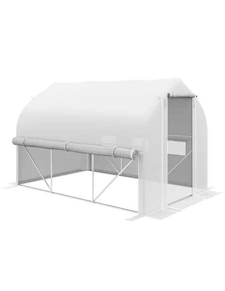 Outsunny 3 x 2(m) Walk-in Polytunnel Greenhouse, Zipped Roll Up Sidewalls, Mesh Door, 6 Mesh Windows, Tunnel Warm House Tent wit
