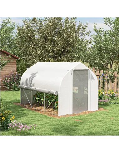 Outsunny 3 x 2(m) Walk-in Polytunnel Greenhouse, Zipped Roll Up Sidewalls, Mesh Door, 6 Mesh Windows, Tunnel Warm House Tent wit