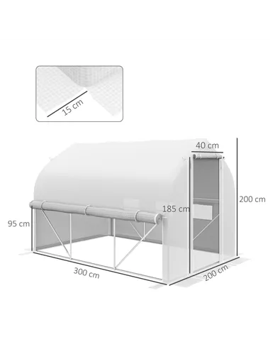 Outsunny 3 x 2(m) Walk-in Polytunnel Greenhouse, Zipped Roll Up Sidewalls, Mesh Door, 6 Mesh Windows, Tunnel Warm House Tent wit