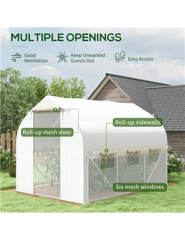 Outsunny 3 x 2(m) Walk-in Polytunnel Greenhouse, Zipped Roll Up Sidewalls, Mesh Door, 6 Mesh Windows, Tunnel Warm House Tent wit