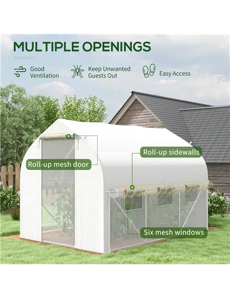 Outsunny 3 x 2(m) Walk-in Polytunnel Greenhouse, Zipped Roll Up Sidewalls, Mesh Door, 6 Mesh Windows, Tunnel Warm House Tent wit