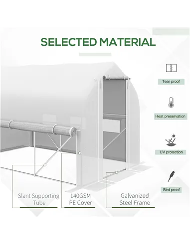 Outsunny 3 x 2(m) Walk-in Polytunnel Greenhouse, Zipped Roll Up Sidewalls, Mesh Door, 6 Mesh Windows, Tunnel Warm House Tent wit