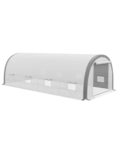 Outsunny 6 x 3(m) Polytunnel Greenhouse with Upgraded Structure, Mesh Door and Windows, 15 Plant Labels, White