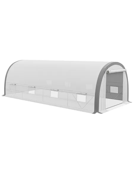 Outsunny 6 x 3(m) Polytunnel Greenhouse with Upgraded Structure, Mesh Door and Windows, 15 Plant Labels, White
