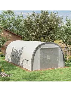 Outsunny 6 x 3(m) Polytunnel Greenhouse with Upgraded Structure, Mesh Door and Windows, 15 Plant Labels, White 2